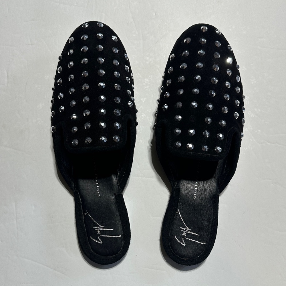 Giuseppe Zanotti Black suede Mules with Silver Studs low heel made in Italy 36